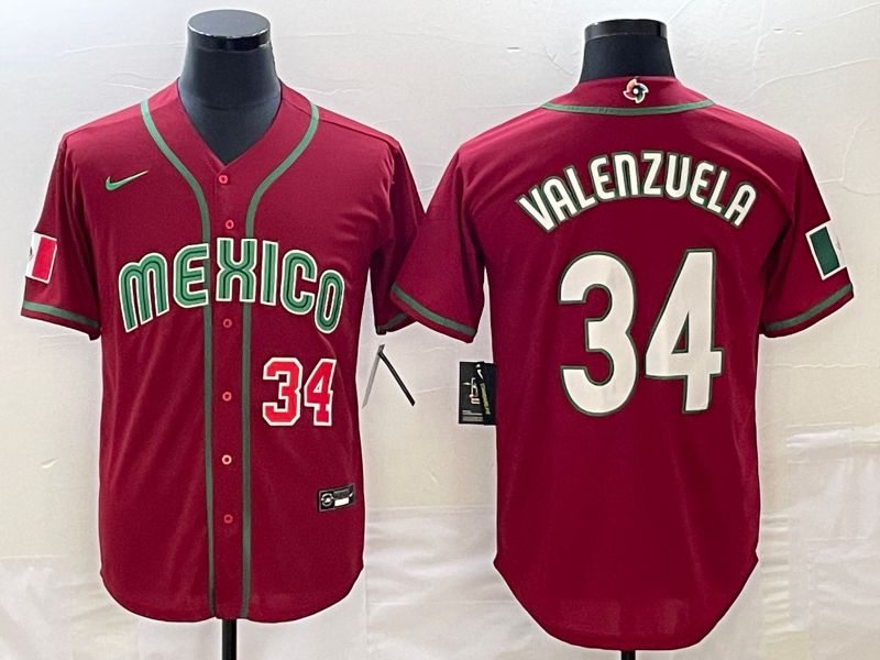 Men 2023 World Cub Mexico 34 Valenzuela Red Nike MLB Jersey6